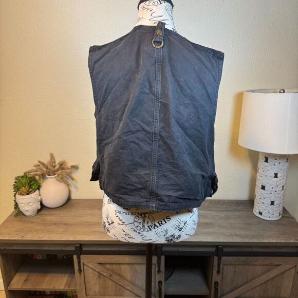 Vintage Lauren Ralph Lauren Field Vest Women’s black Canvas Utility Sz S Pockets - Picture 8 of 12